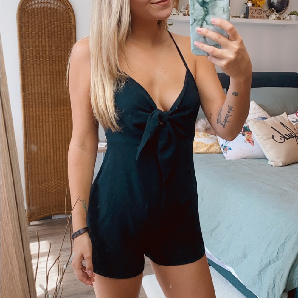 Black front tie romper